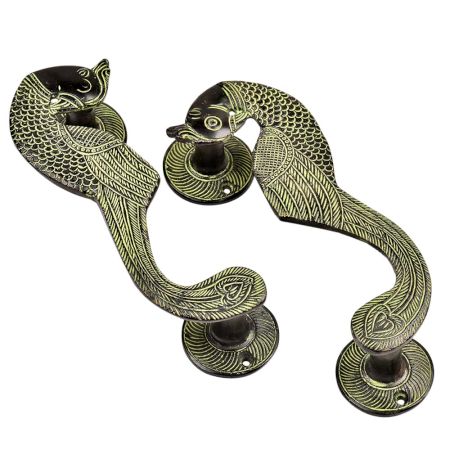 Traditional Brass Curved Peacock Handle With Patina