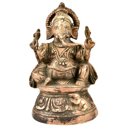 Brass Ganesha Murti Sitting Statue With Mooshak