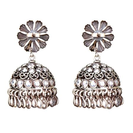 92.5 Sterling Silver Earrings Jhumkies With Intricate Floral Details