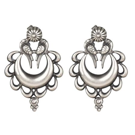 92.5 Sterling Silver Earrings Peacock Crescent Moon Ethnic Stud Earrings