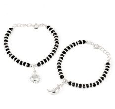 92.5 Sterling Silver Bracelet Black Bead Sun And Moon Charms Nazariya Anklet for Kids