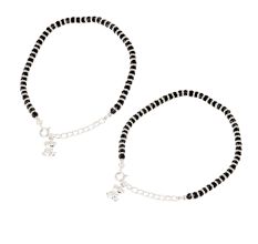 92.5 Sterling Silver Bracelet Black Bead Teddy Bear Charms Nazariya  Anklet for Kids