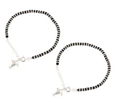 92.5 Sterling Silver Black Bead Bracelet Aeroplane Charms Nazariya Anklet for Kids