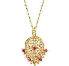Traditional Gold Pendant Round  Pink Agate Pendant