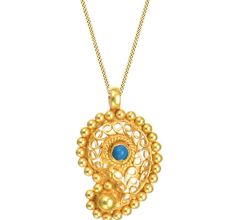 18 Karat Gold Pendant Handmade Inverted Paisley Turquoise Designer Pendant