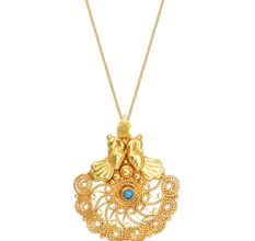 18 Karat Gold Pendant Two Peacock Half Circle Intricate Turquoise Pendant