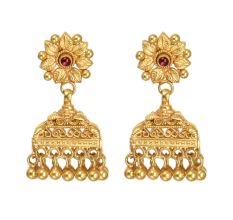 18 Karat Gold Jhumka Earrings Handwork Pink Spinel Earrings