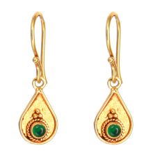 18 Karat Gold Earrings For Women Green Onyx Wire Drop Earrings