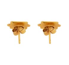 18 Karat Gold Stud Earrings Engraved Rectangular Pink Spinel Studs