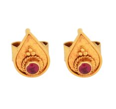 18 Karat Gold Earrings For Women Tear Drop Pink Spinel Studs