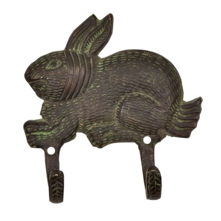 Brass Bunny Rabbit Textured 2 Wall Hook With Patina
