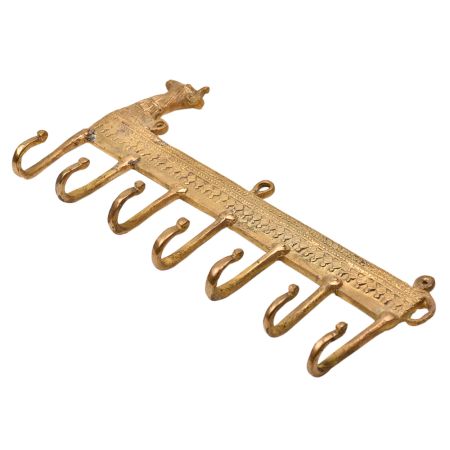 Brass Tribal Animal Face 7 Hooks Brass Coat Rack