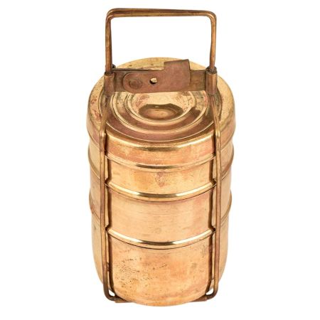 Brass 3 Compartment Traditional Lunch Tiffin Box