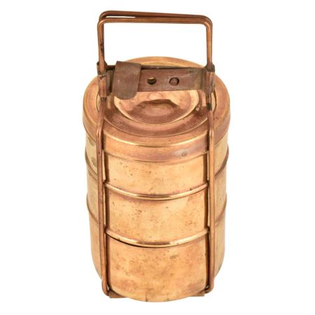 Old Rare 3 Tier Brass Food Box Tiffin Box With Lock System