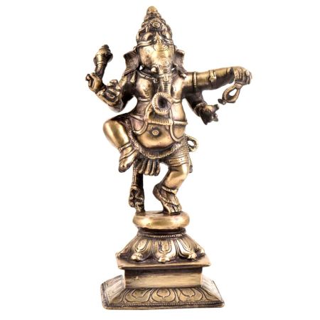 Lord Ganesha Figurine Brass Finely Engraved Dancing
