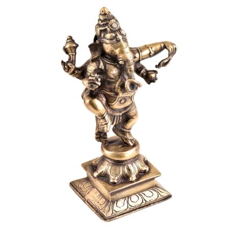 Lord Ganesha Figurine Brass Finely Engraved Dancing