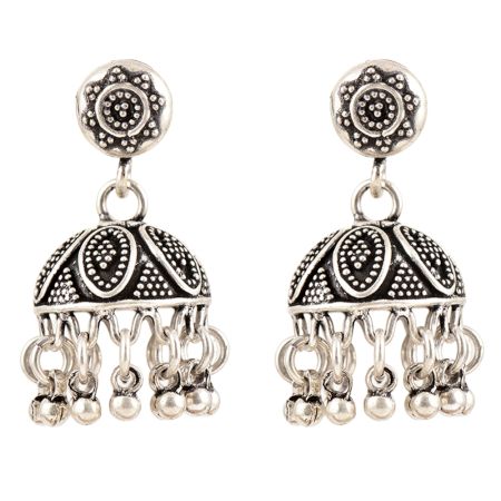 925 Sterling Silver Earrings  Shaped Jhumkies With Floral Motif Stud