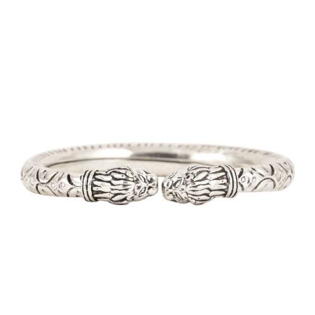 925 Sterling Silver KadaTextured Tiger Faced Women Bangle