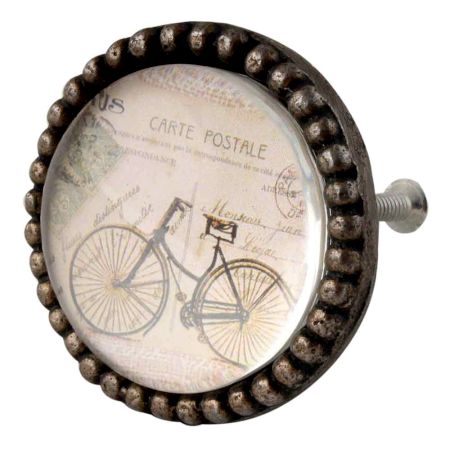 Carte Postale Bicycle Inside  Round Iron Glass Cabinet Knobs