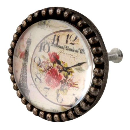 Paris Tower Watch Inside Carte Postale Round Iron Glass Knobs