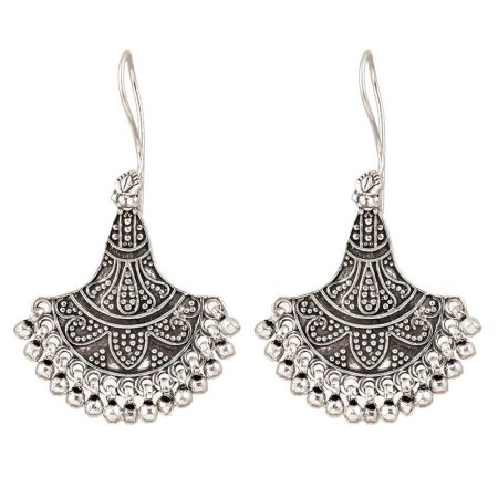 92.5 Sterling Earrings Long Drop Oxidized Jhumka Earrings