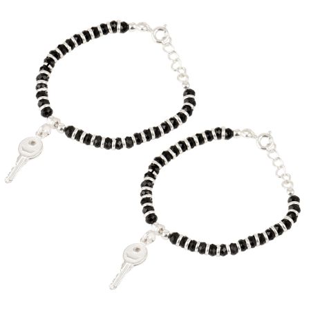 92.5 Sterling Silver Bracelet Black Bead Key Charms Nazariya Anklet for Kids