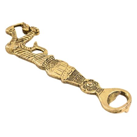 Brass Bottle Opener With Abstract Tiger And Floral Pattern