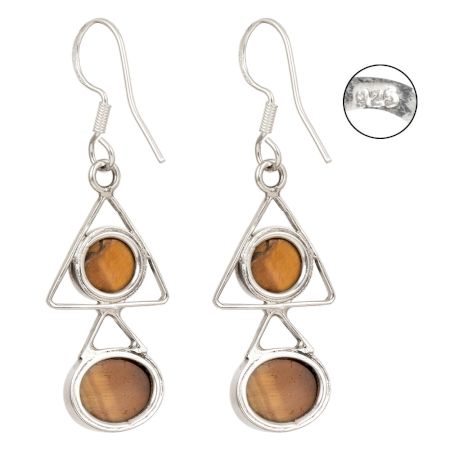 92.5 Sterling Silver Earrings Tiger Eye Dangle And Drop Earrings