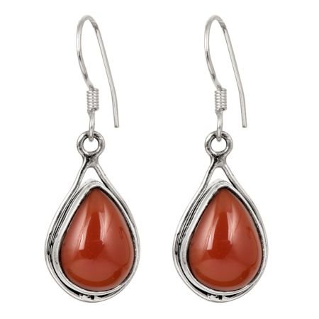 92.5 Sterling Silver Earrings Red Jasper Raindrop Studded Earrings