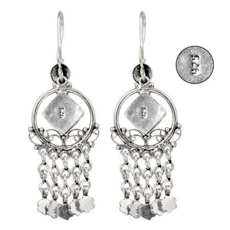 Sterling-Silver-Earrings-Cubic-Magenta-Quartz Silver Tassel Earrings