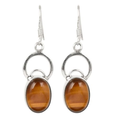 Sterling Silver Earrings Casual Wear Tiger Eye Drop Earrings