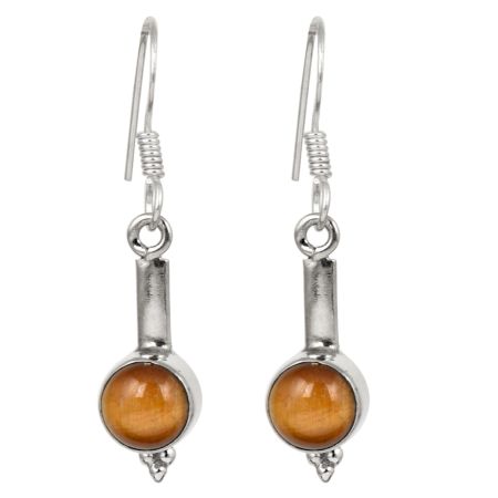 Tiger Eye 92.5 Sterling Silver Earrings Hook Style Earrings