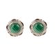Sterling Silver Earrings Green Malachite Engraved Studs