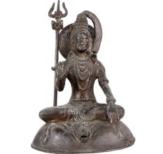 Sitting Brass Statue of Lord Shiva and Trishul