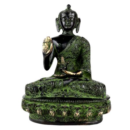 Brass Meditating Blessing Buddha Statue  with Glass Finish