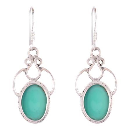 92.5 Sterling Silver Dangle Earrings Teardrop Green Agate  Earrings