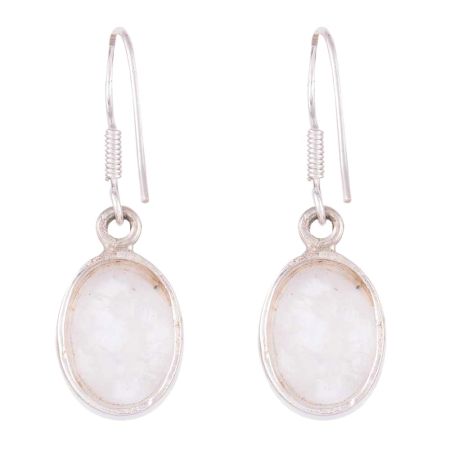 92.5 Sterling Silver Earrings Oval White Quartz Everyday Hook Earrings