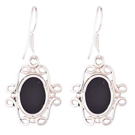 92.5 Sterling Silver Earrings Single Designer Black Oval Earrings