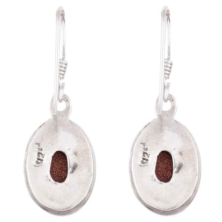 92.5 Sterling Silver Earrings Big Brown Sunstone Wire Hook Earrings