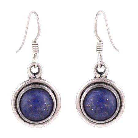 92.5 Sterling Silver Earrings Round  Lapis Lazuli Statement Earrings