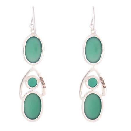 92.5 Sterling Silver Earrings Green Onyx Dangle Drop Earrings