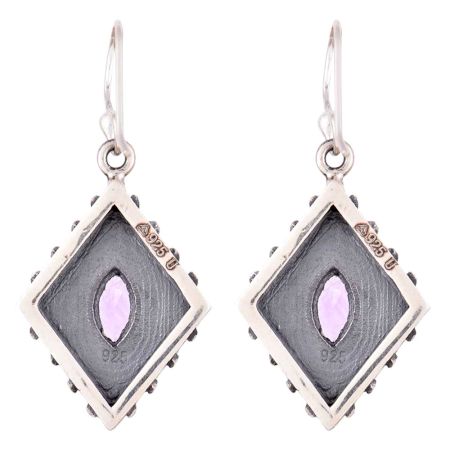 92.5 Sterling silver Earrings Kite Design Purple Zirconia Designer Hook Earrings