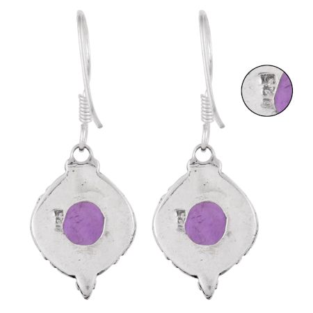 92.5 Sterling Silver Earrings Amethyst  Round Framed Hook Earrings