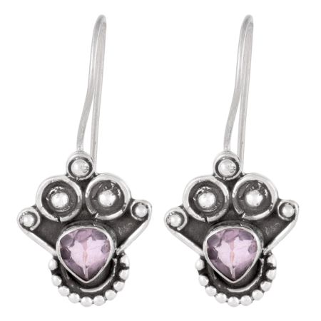 92.5 Sterling Silver Earrings Amethyst Angle Wings Hook Earrings
