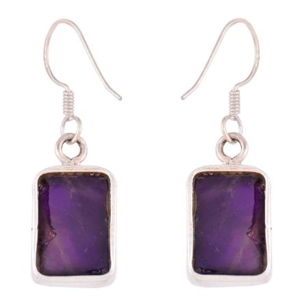 92.5 Sterling Silver Earrings Square Framed Amethyst Earrings