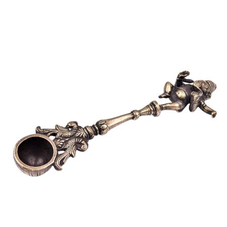 Brass Dancing Ganesha Havan Spoon With Peacocks