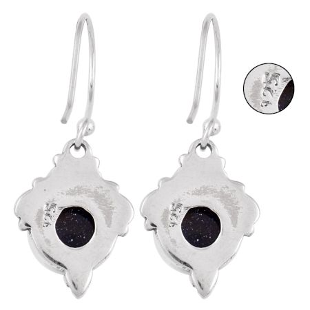 92.5 Sterling Silver Earrings Blue Goldstone Wire Hook Earrings