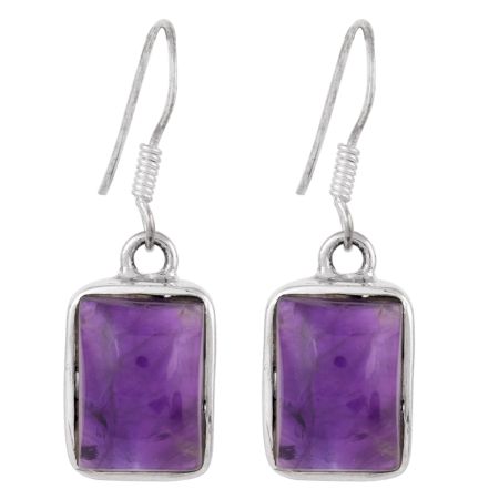 92.5 Sterling Silver Earrings Square Framed Amethyst Earrings