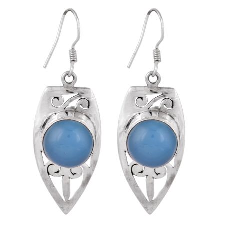 92.5 Sterling Silver Boat Earrings Blue Chalcendony Semi Precious Stone Earrings