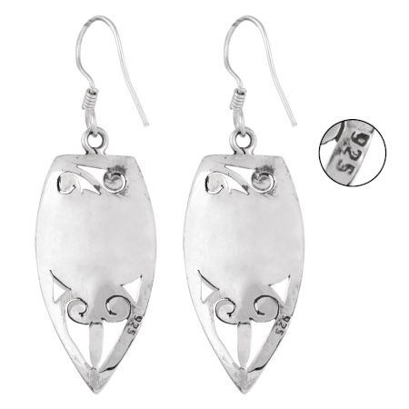 92.5 Sterling Silver Boat Earrings Blue Chalcendony Semi Precious Stone Earrings